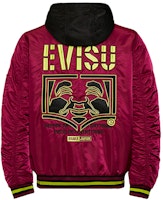 EVISU Burgundy Bomber Jacket with Embroidered Godhead & Detachable Hood 1EAHTM9JK719XX EVISU Burgundy Bomber Jacket with Embroidered Godhead & Detachable Hood 1EAHTM9JK719XX