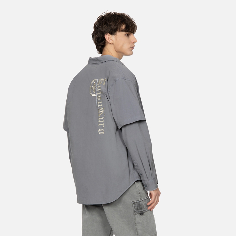 Shop EVISU Kemeja Kasual Gaya Dua Helai Palsu 2ESGNM4SL5099RXCT