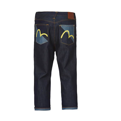 EVISU Contrast Seagull Print Cropped Straight Denim Jeans Blue 1ESHTM9JE11627