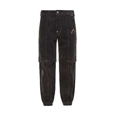 EVISU Corduroy Jogger Pants with Embroidered Logo Patchwork Design - Brown. 2EAGNM1JO138XXCD