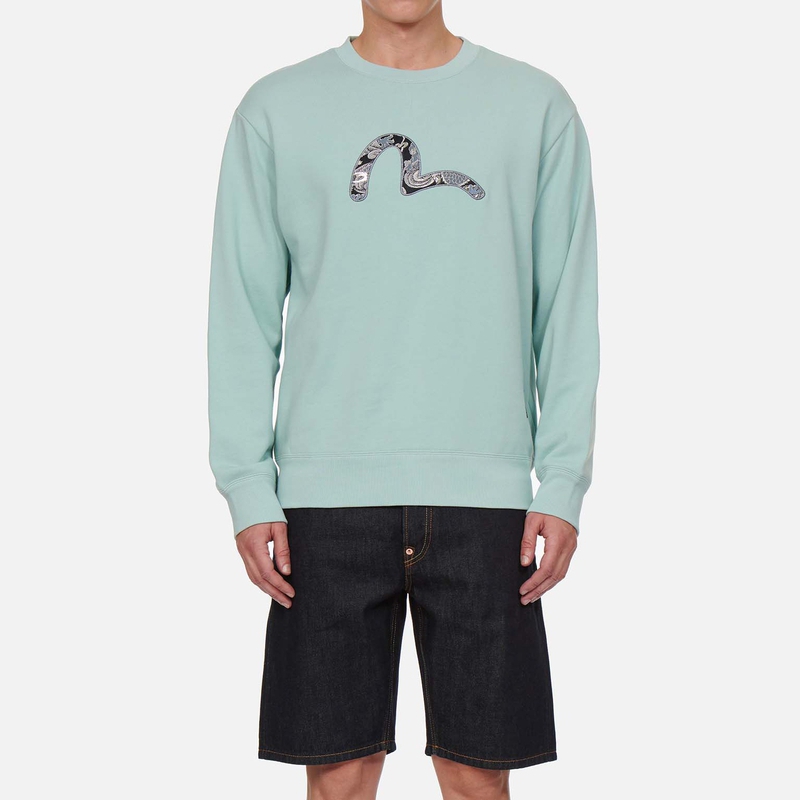 Shop EVISU 刺繡海鷗標誌圓領長袖休閒上衣 2EAHTM1SW303LFCT