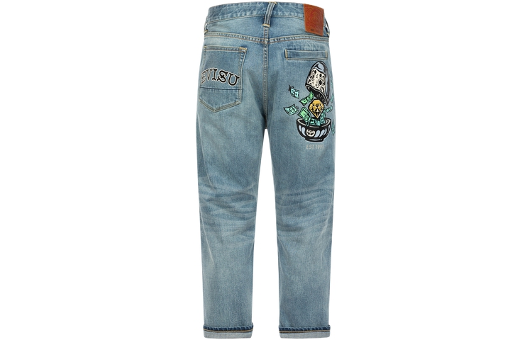 EVISU  Cropped Jeans with Diamond Daruma Print Pocket Design. 2ESHTM4JE103727DN