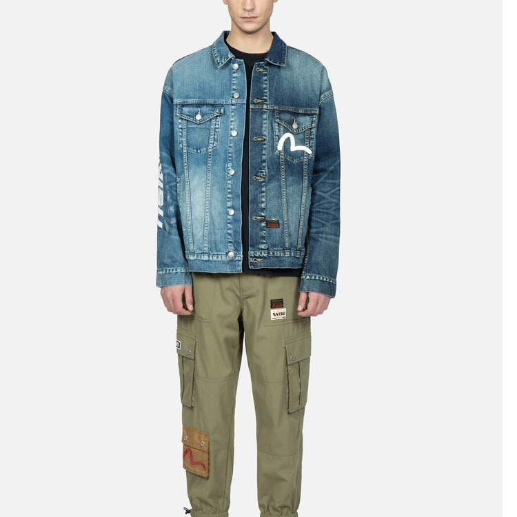 Shop EVISU 深軍綠色佛頭刺繡標誌工裝慢跑褲 2ESHTM3JO208LFNX