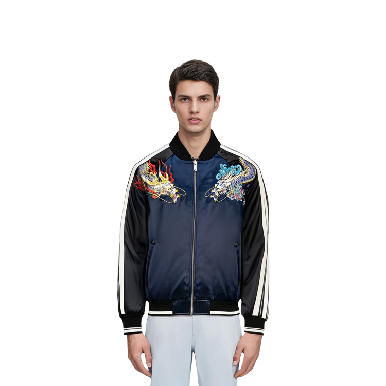 EVISU  Dark Blue Sukajan Jacket with Dragon Embroidery and Satin Finish 2EAHTM1JK740XXPQ 圖 4