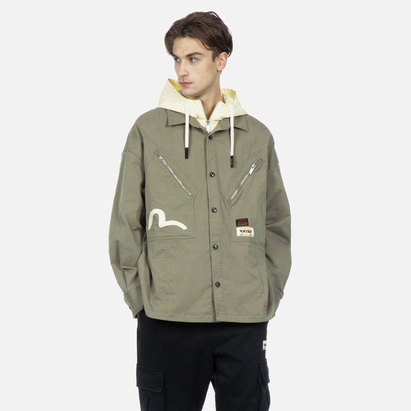 EVISU  Deep Army Green Seagull Logo Print Fake Two-Piece Jacket. 2ESHTM3SJ243LFCT 圖 4