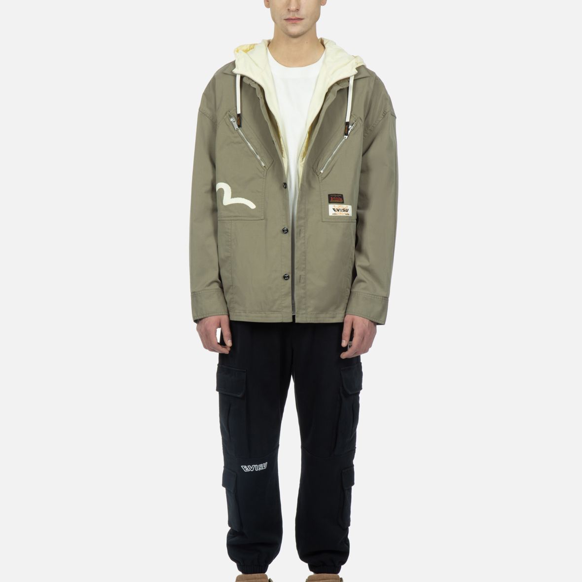 EVISU  Deep Army Green Seagull Logo Print Fake Two-Piece Jacket. 2ESHTM3SJ243LFCT 圖 6