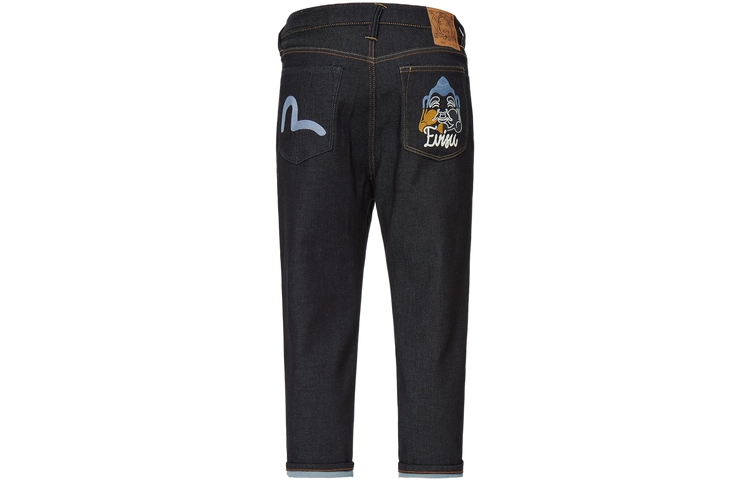 EVISU  Denim Blue 3/4 Pants with Seagull and Buddha Embroidery. 2ESHTM3JE99227CS