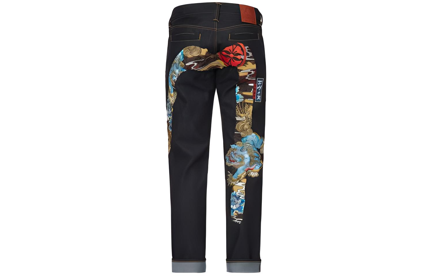 EVISU  Denim Blue Jeans with 3D Komainu Embroidery Design 2ESHTM2JE90217CT