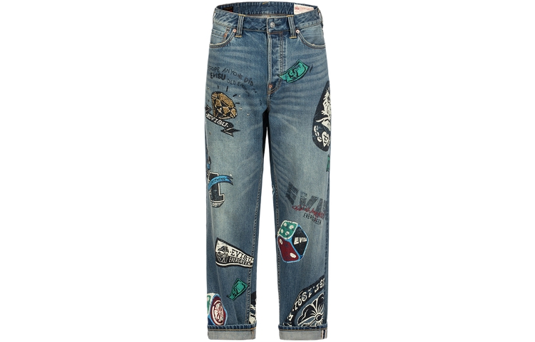 EVISU  Denim Blue Relaxed Jeans with Game Graphic Print 2ESHTM4JE1091RXDN