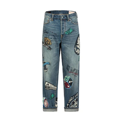 EVISU Denim Blue Relaxed Jeans with Game Graphic Print 2ESHTM4JE1091RXDN