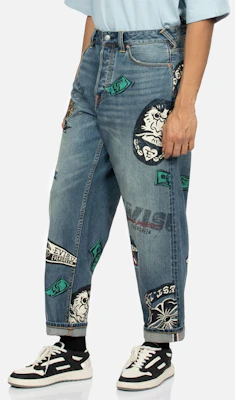 EVISU Denim Biru Relaxed Jeans dengan Cetakan Grafik Permainan. 2ESHTM4JE1091RXDN Shop EVISU Denim Biru Relaxed Jeans dengan Cetakan Grafik Permainan. 2ESHTM4JE1091RXDN