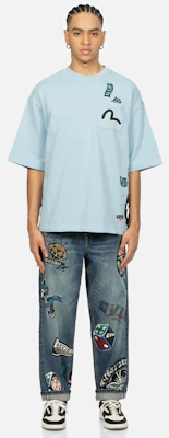 EVISU Denim Biru Relaxed Jeans dengan Cetakan Grafik Permainan. 2ESHTM4JE1091RXDN Details for EVISU Denim Biru Relaxed Jeans dengan Cetakan Grafik Permainan. 2ESHTM4JE1091RXDN