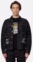 Shop EVISU 藍色「Riding the Waves」大M刺繡牛仔外套 2EAHTM2DJ703LFCT