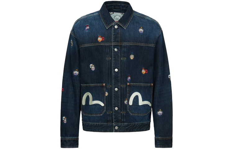 EVISU  Denim Jacket with Allover Daruma Embroidery in Blue. 2EAHTM1DJ713LFCT 圖 2
