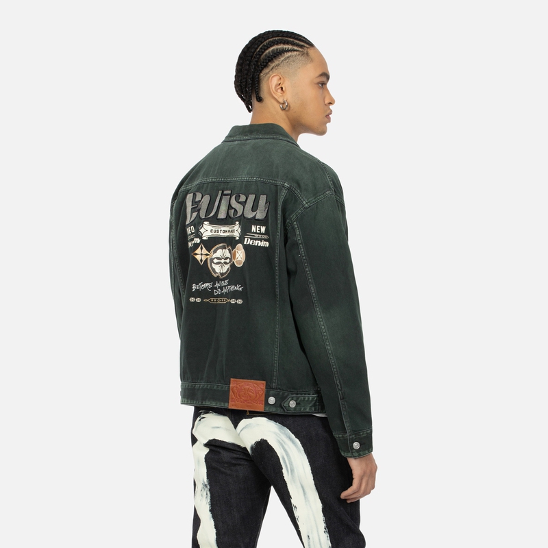 Shop Chaqueta Vaquera EVISU con Logo Bordado y Diseño Floral. 2ESHTM4DJ1001LFDN