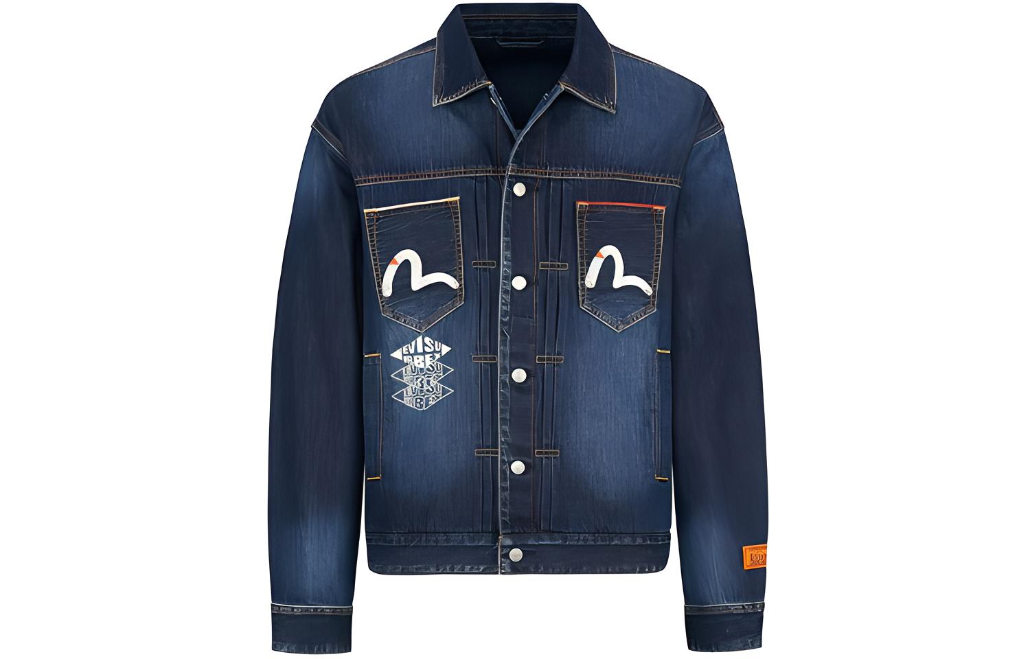 EVISU  Denim Jacket with Floral & Photo Print in Blue 2EAHTM0DJ706LF