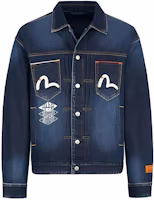 EVISU Denim Jacket with Floral & Photo Print in Blue 2EAHTM0DJ706LF EVISU Denim Jacket with Floral & Photo Print in Blue 2EAHTM0DJ706LF