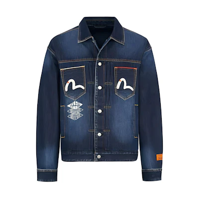 EVISU Denim Jacket with Floral & Photo Print in Blue 2EAHTM0DJ706LF