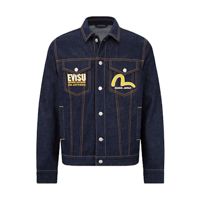 EVISU Denim Jacket with Large M Logo Embroidery in Blue Denim. 2EAHTM2DJ709XXCT