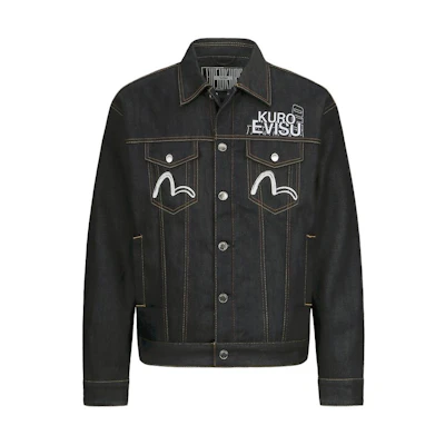 EVISU Denim Jacket with Letter Print and Collared Design 2EAADM2DJ235LFCQ