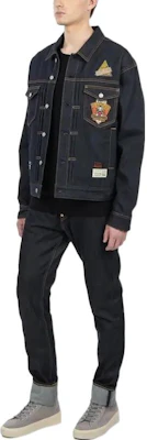 EVISU Denim Jacket with Logo, Blue. 2EAADM2DJ230LFCT Details for EVISU Denim Jacket with Logo, Blue. 2EAADM2DJ230LFCT