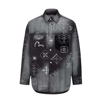EVISU Denim Jacket with Logo Embroidery & Floral Button Print Design 2ESHTM4SJ1014XXDP