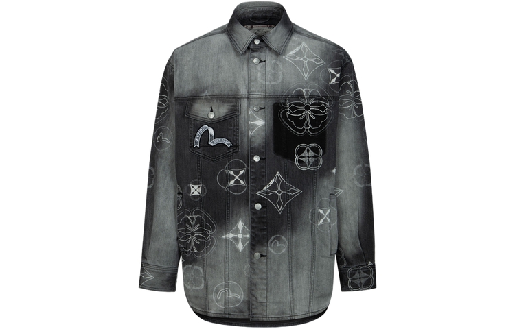 EVISU  Denim Jacket with Logo Embroidery & Floral Button Print Design 2ESHTM4SJ1014XXDP 圖 2