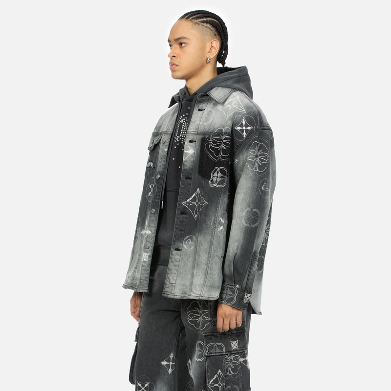 EVISU  Denim Jacket with Logo Embroidery & Floral Button Print Design 2ESHTM4SJ1014XXDP 圖 4