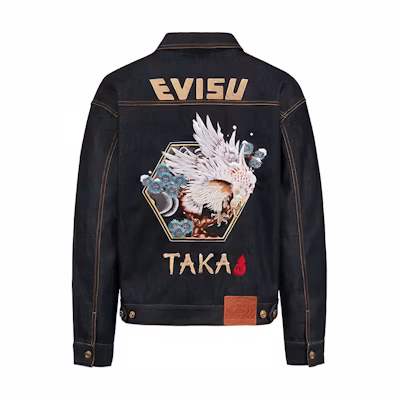 EVISU Denim Jacket with Seagull & Eagle Embroidered Logo - Blue Denim 2EAHTM0DJ213LF