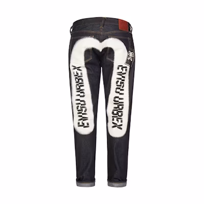 EVISU Denim Jeans Spray Paint Effect Big M Logo - Blue 2EAHTM0JE91017