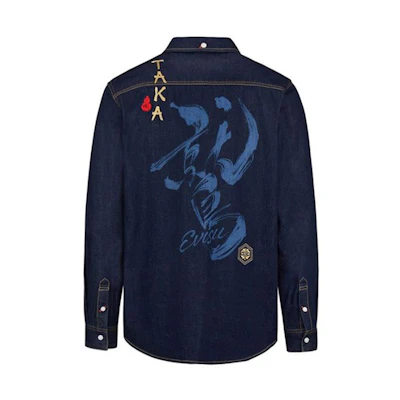 EVISU Denim Shirt with Seagull Embroidery and Cloud Pattern - Blue. 2EAHTM0SL258XX