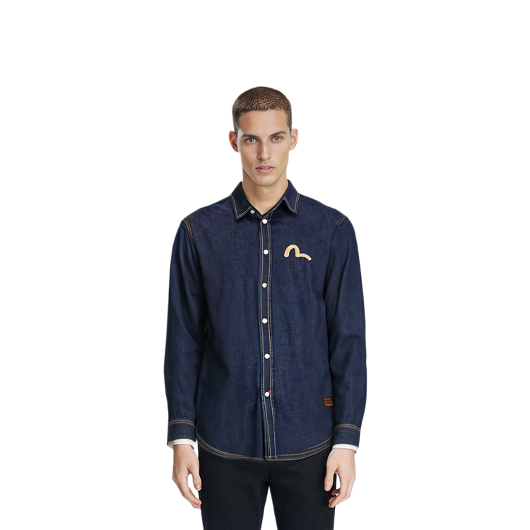 Shop EVISU シーガル刺繍とクラウド柄デニムシャツ - ブルー. 2EAHTM0SL258XX
