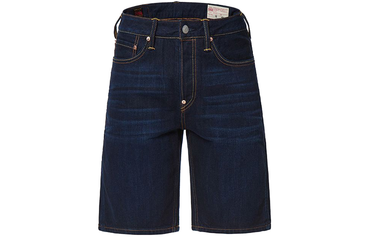 Lookbook EVISU Seluar Pendek Denim Big M Biru dengan Cetakan Fishing Blessing. 2ESHTM1DS216XX