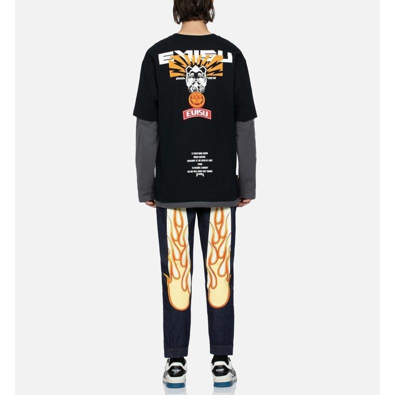 Purchase 에비수 디스트레스드 플레임 미드라이즈 릴렉스드 스트레이트 핏 청바지 2ESHTM3JO216RXCX