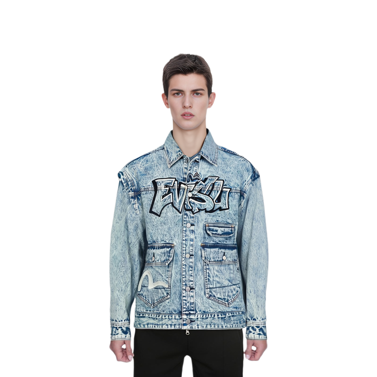 EVISU  Distressed Graffiti Denim Jacket with Removable Sleeves - Blue Denim 2ESHTM3DJ711LFCT 圖 4
