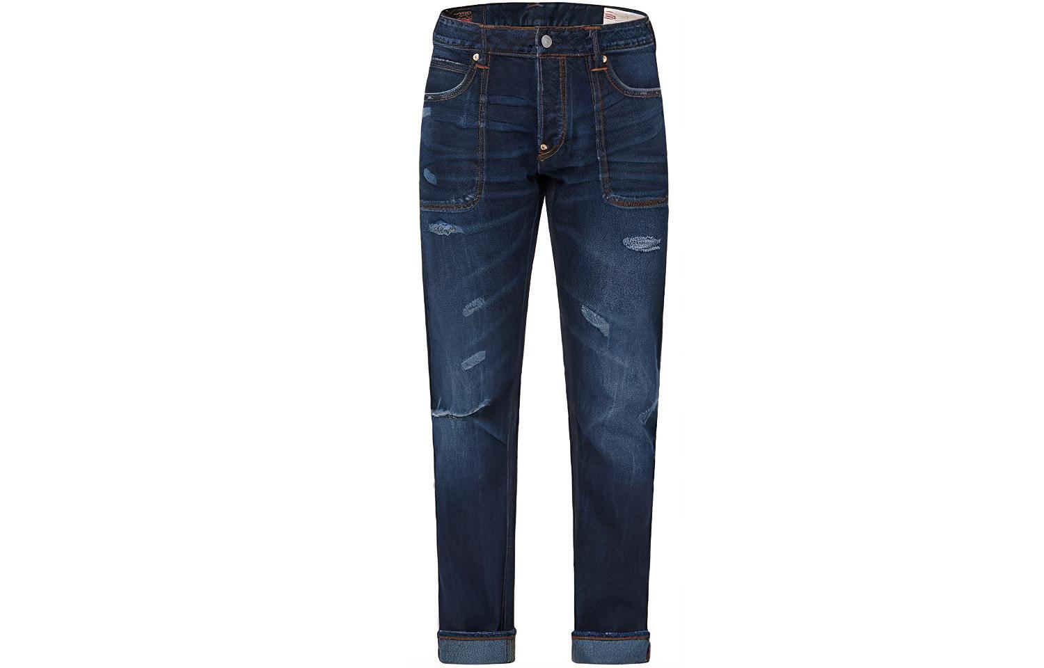 EVISU  Distressed Seagull Patch Denim Jeans in Blue. 2ESHTM1JE11708