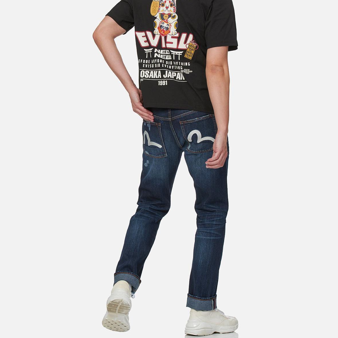 Details for EVISU Jeans Denim Patch Seagull Biru Distressed. 2ESHTM1JE11708