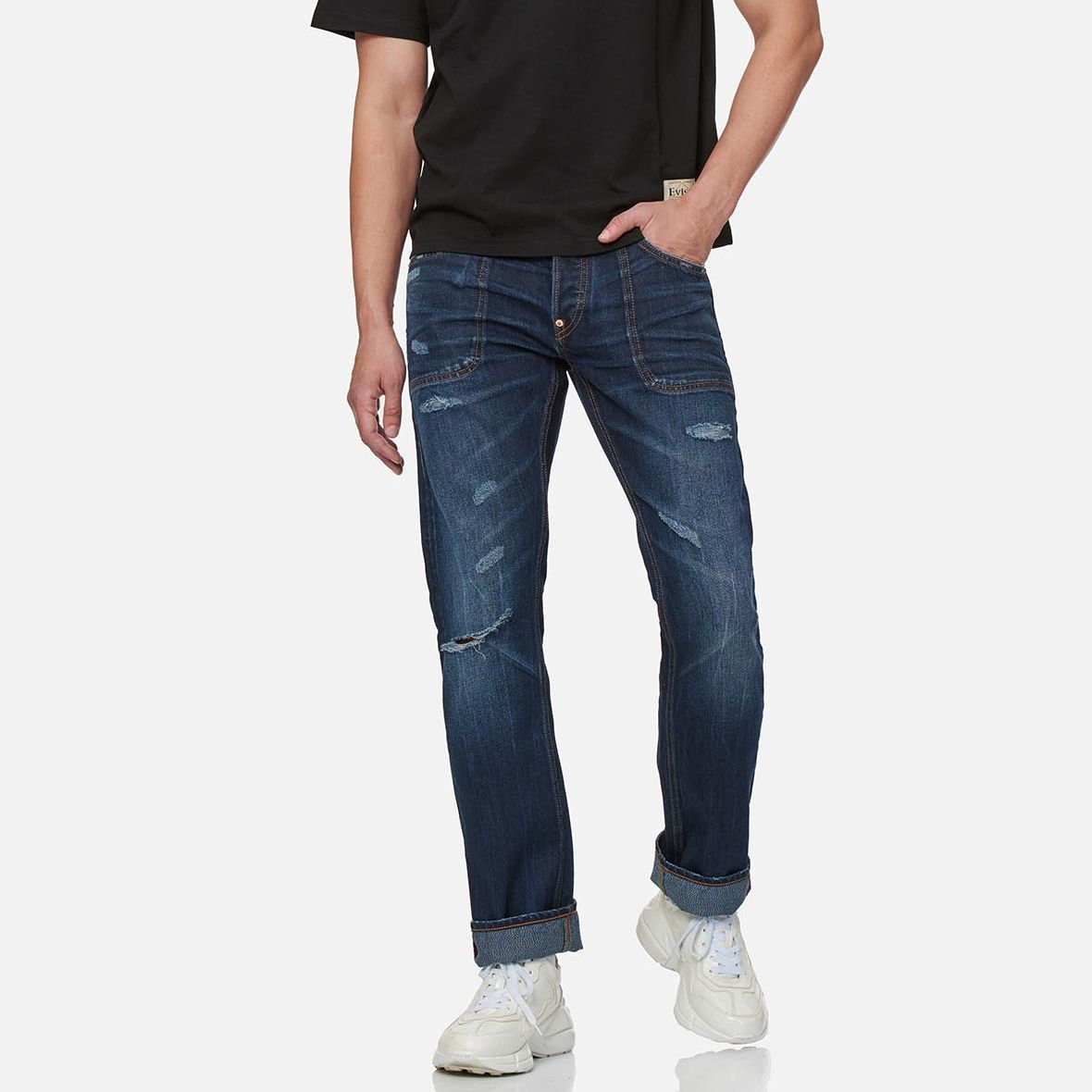 Sizing EVISU Jeans Denim Patch Seagull Biru Distressed. 2ESHTM1JE11708