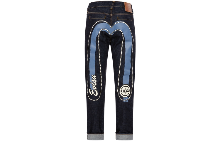 EVISU  Double M Printed Slim Fit Denim Jeans in Blue. 2EAHTM3JE105317CT
