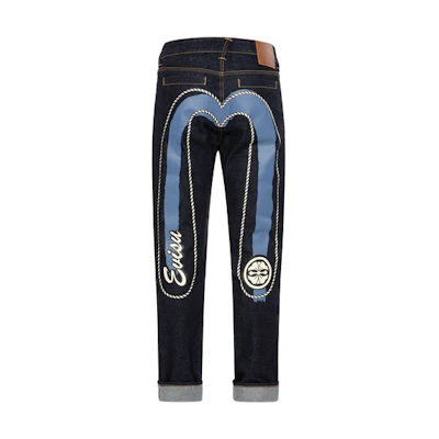 EVISU Double M Printed Slim Fit Denim Jeans in Blue. 2EAHTM3JE105317CT
