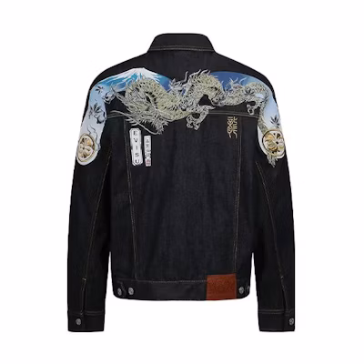 EVISU Dragon Embroidery Fuji Mountain Denim Jacket - Blue Denim 2EAHTM1DJ706LFCT