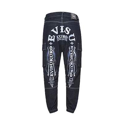EVISU Embroidered Arch Logo Denim Jogger Pants - Denim Blue 2EAADM0JO1493D
