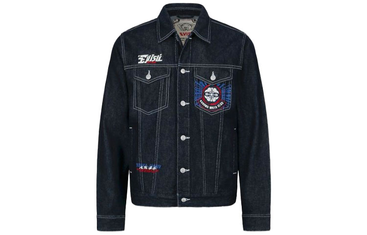 EVISU  Embroidered Daruma Denim Jacket in Indigo Blue. 2EAHTM1DJ716XXCT