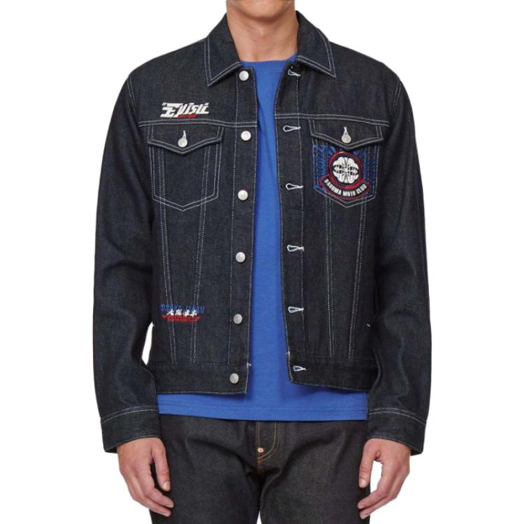 Shop EVISU 刺绣达摩丹宁夹克 靛蓝色 2EAHTM1DJ716XXCT
