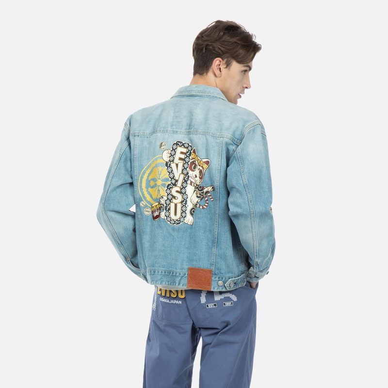 Purchase EVISU 刺绣招财猫达摩蓝色牛仔夹克 2ESHTM3DJ715RXCT