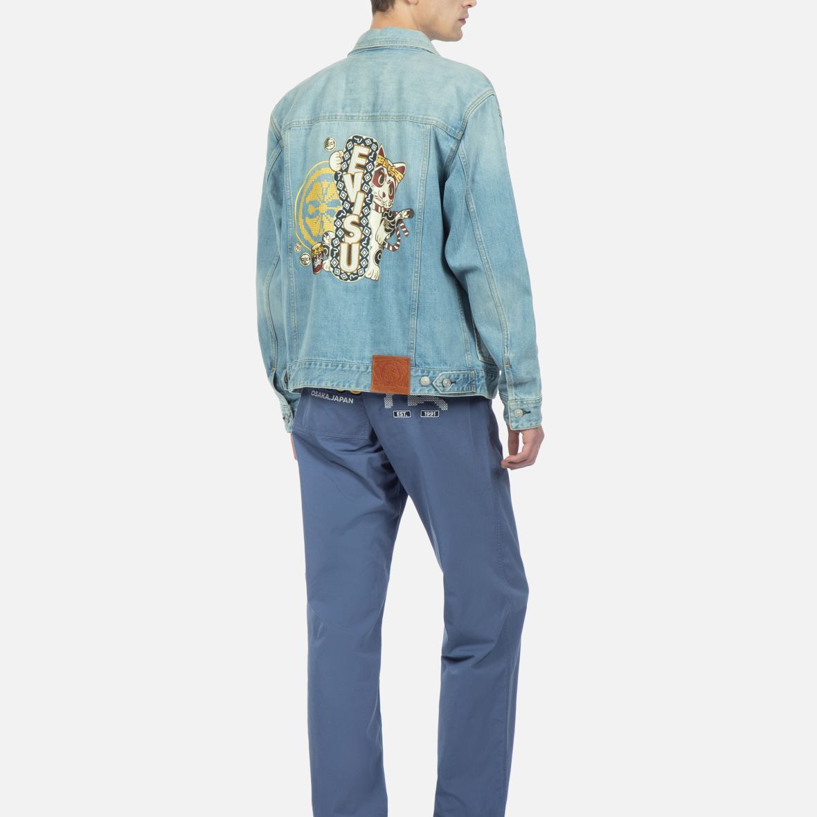 Details for EVISU 刺绣招财猫达摩蓝色牛仔夹克 2ESHTM3DJ715RXCT