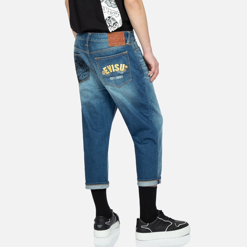 EVISU  Embroidered Logo Daruma Print Tapered Denim Jeans 2ESHTM3JE12627CS 圖 5