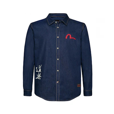 EVISU Embroidered Long Sleeve Shirt Navy Blue 1EAHTM9SL209XX