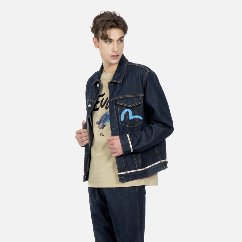 Shop 에비수 자수 갈매기 독수리 데님 재킷 - 블루 2ESHTM3DJ115XXCT