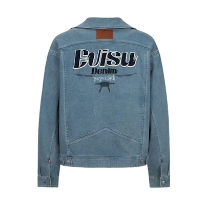 EVISU Fashion Denim Biker Jacket with Logo Patch Design 2ESHTM4JK1009FFKD